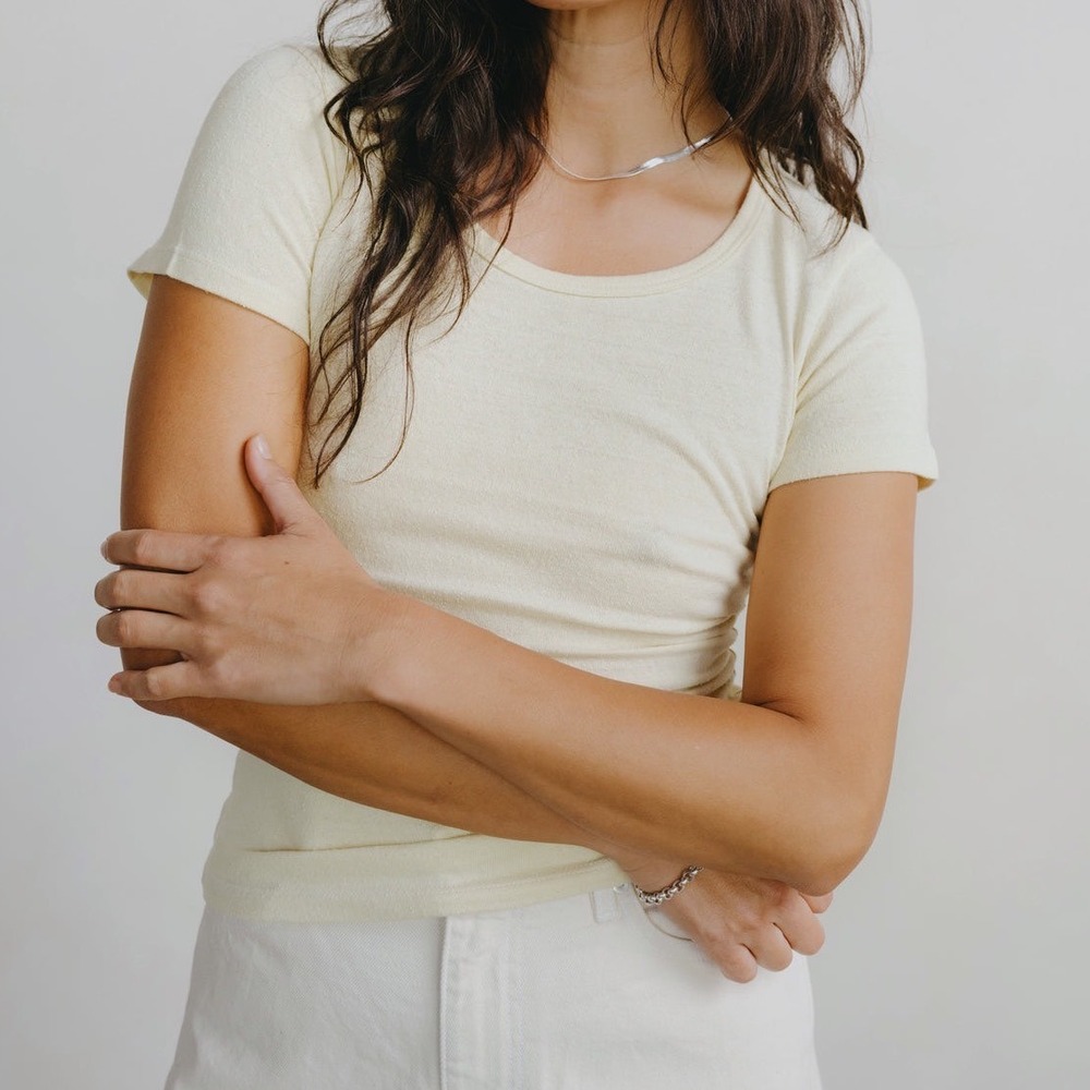 OZMA Baby Tee Regenerative Silk Noil Jersey Butter Short Sleeve - Small